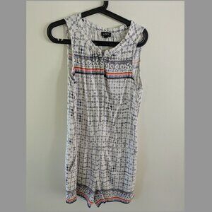 LOFT Blue & White Geometric Linen short jumpsuit small